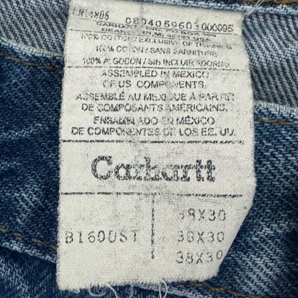 Vintage Carhartt B160 Work Jeans 36X29 Blue Denim Straight Workwear Distressed - Picture 10 of 12